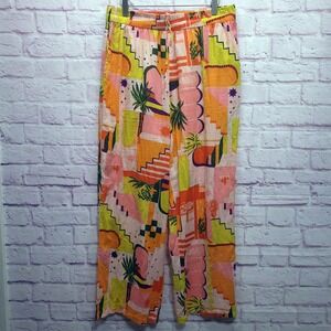 Haute Hippie‎ Abstract Wide Leg Pants Womens L Colorful Boho Tropical Loungewear